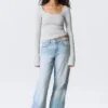 Long-Sleeved Slim Fit Scoop Neck Top – Grey Melange
