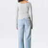 Long-Sleeved Slim Fit Scoop Neck Top – Grey Melange