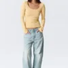 Long-Sleeved Slim Fit Scoop Neck Top – Light Yellow
