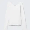 Long-Sleeved Slim Fit Scoop Neck Top – White
