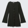Long-Sleeved V-Neck Mini Dress – Black