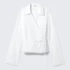 Long-Sleeved Wrap Poplin Shirt – White