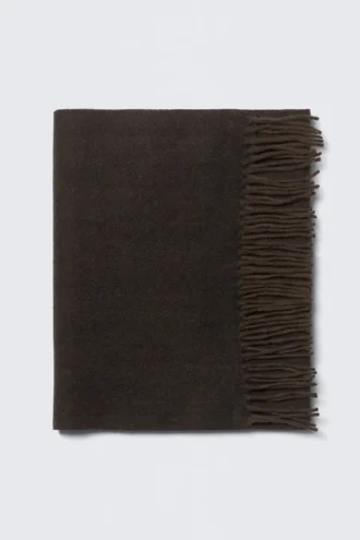 Long Woven Wool Scarf – Medium Brown
