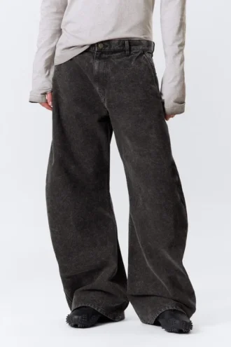 Loose Barrel Leg Workwear Trousers – Washed Black