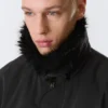 Loose Bomber Jacket with Faux-Fur Collar – Black