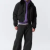 Loose Bomber Jacket with Faux-Fur Collar – Black