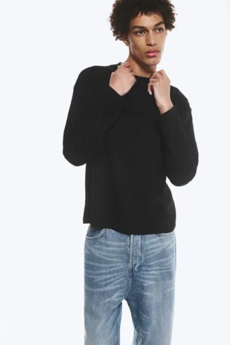 Loose Boxy Long-Sleeved T-Shirt – Black