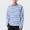 Loose Boxy Long-Sleeved T-Shirt – Blue & White Stripe