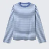 Loose Boxy Long-Sleeved T-Shirt – Blue & White Stripe