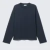 Loose Boxy Long-Sleeved T-Shirt – Dark Navy Blue