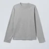 Loose Boxy Long-Sleeved T-Shirt – Light Grey Melange