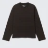 Loose Boxy Long-Sleeved T-Shirt – Striped Dark Brown