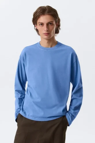 Loose Boxy Long-Sleeved T-Shirt – Washed Blue