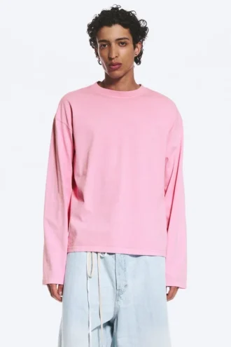 Loose Boxy Long-Sleeved T-Shirt – Washed Pink