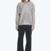 Loose Boxy Long-Sleeved T-Shirt – White – Brown Stripes