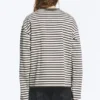 Loose Boxy Long-Sleeved T-Shirt – White – Brown Stripes