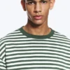 Loose Boxy Long-Sleeved T-Shirt – White & Dark Green Stripes