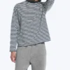 Loose Boxy Long-Sleeved T-Shirt – White & Navy Stripes
