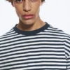 Loose Boxy Long-Sleeved T-Shirt – White & Navy Stripes
