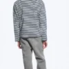 Loose Boxy Long-Sleeved T-Shirt – White & Navy Stripes
