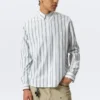 Loose Button-Down Poplin Shirt – White – Blue Stripes