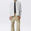 Loose Button-Down Poplin Shirt – White – Blue Stripes