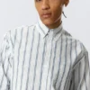 Loose Button-Down Poplin Shirt – White – Blue Stripes