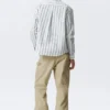 Loose Button-Down Poplin Shirt – White – Blue Stripes