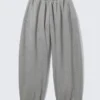 Loose Cutline Cotton Fleece Sweatpants – Grey Melange