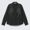 Loose Embroidered Cotton Shirt – Embroidered Black