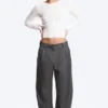 Loose Fit Barrel Leg Suiting Trousers – Dark Grey Melange