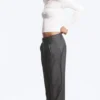 Loose Fit Barrel Leg Suiting Trousers – Dark Grey Melange