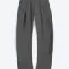 Loose Fit Barrel Leg Suiting Trousers – Dark Grey Melange