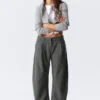 Loose Fit Barrel Leg Suiting Trousers – Striped Dark Grey Melange