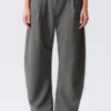 Loose Fit Barrel Leg Suiting Trousers – Striped Dark Grey Melange