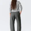 Loose Fit Barrel Leg Suiting Trousers – Striped Dark Grey Melange