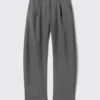 Loose Fit Barrel Leg Suiting Trousers – Striped Dark Grey Melange