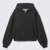 Loose Fit Blocked Zip Hoodie – Washed Black