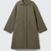 Loose Fit Canvas Car Coat – Dark Khaki Green
