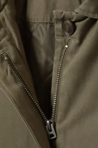Loose Fit Canvas Car Coat – Dark Khaki Green
