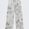 Loose Fit Cotton Sweatpants – Grey Melange – Scribble Print