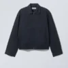 Loose Fit Cotton Twill Zip Jacket – Dark Blue