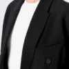 Loose Fit Double-Breasted Linen-Blend Blazer – Black