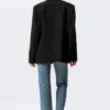 Loose Fit Double-Breasted Linen-Blend Blazer – Black