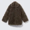 Loose Fit Faux Fur Jacket – Dark Mole Melange