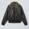 Loose Fit Faux Leather Bomber Jacket – Black