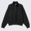 Loose Fit Half-Zip Fleece Sweatshirt – Black