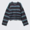 Loose Fit Knitted Sweater – Striped Turquoise