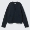 Loose Fit Knitted V-Neck Cardigan – Dark Blue
