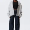 Loose Fit Knitted V-Neck Cardigan – Grey Melange